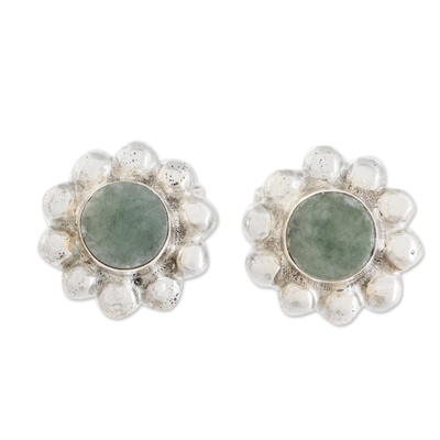 Bubble-Pattern Apple Green Jade Stud Earrings from Guatemala