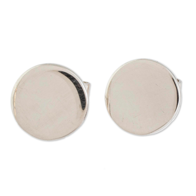 Sterling silver stud earrings, 'Moonlight Simplicity' - High-Polish Round Sterling Silver Stud Earrings