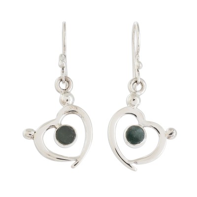 Jade dangle earrings, 'Ancestral Hearts' - Heart-Shaped Green Jade Dangle Earrings from Guatemala
