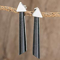 Jade drop earrings, 'Shooting Triangles' - Triangular Dark Green Jade Drop Earrings from Guatemala