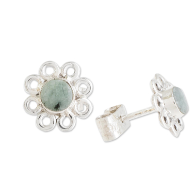 Jade stud earrings, 'Apple Daisies' - Jade Stud Earrings with Floral Motifs from Guatemala
