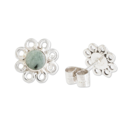 Jade stud earrings, 'Apple Daisies' - Jade Stud Earrings with Floral Motifs from Guatemala