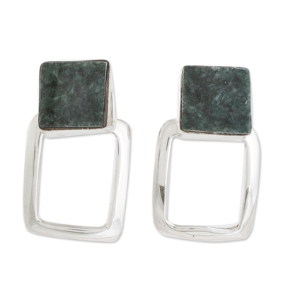Jade drop earrings, 'Swinging Rectangles' - Modern Jade Drop Earrings Crafted in Guatemala