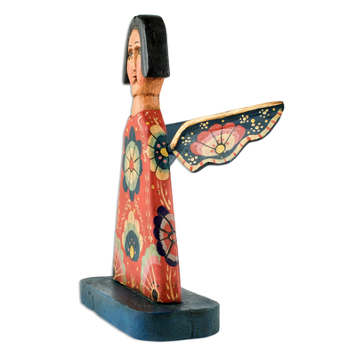 Wood decorative accent, 'Angelic Flowers' - Hand-Painted Wood Angel Decorative Accent from Guatemala