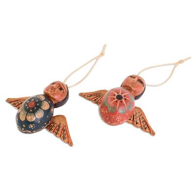 Wood ornaments, 'Angels of the Sky' (set of 4) - Hand-Painted Floral Wood Angel Ornaments (Set of 4)