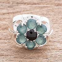 Jade cocktail ring, 'Antique Garden' - Green and Black Jade Cocktail Ring from Guatemala