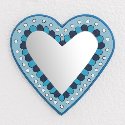 Wood wall mirror, Blue Heart