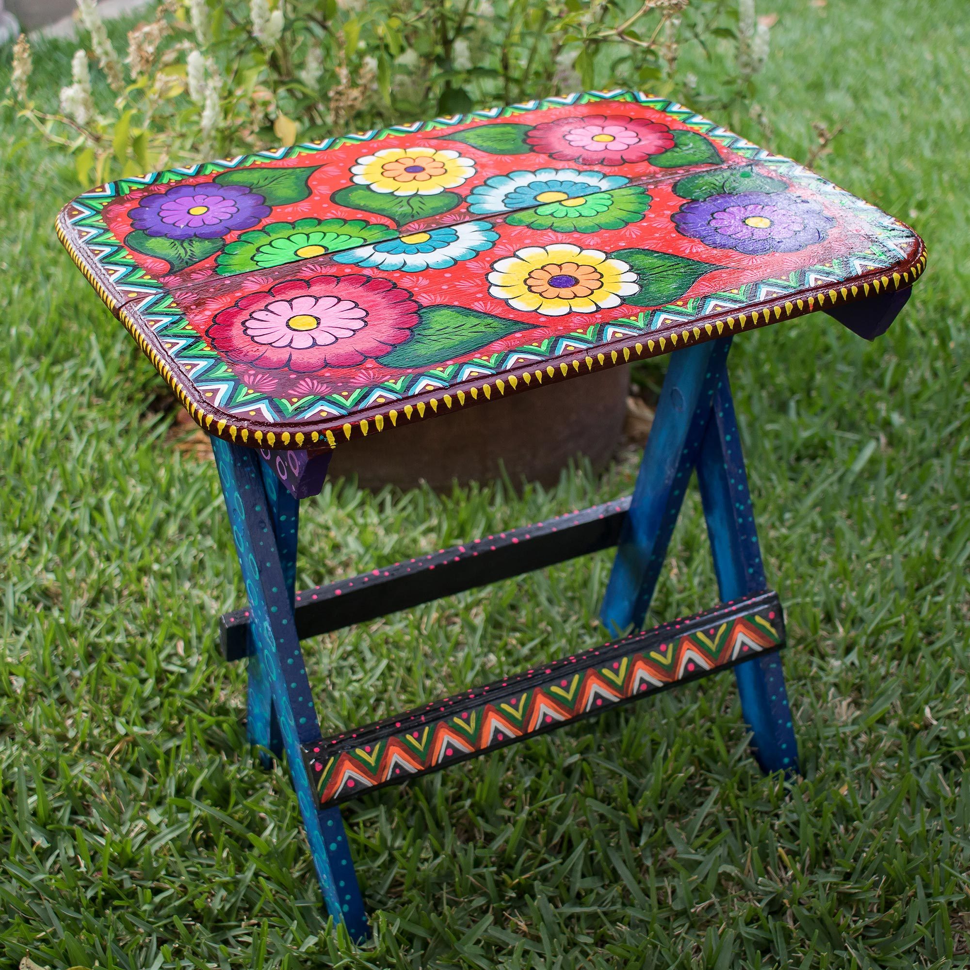 Hand Painted Floral Folding Table from Guatemala Afternoon in the