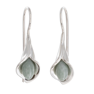 Jade drop earrings, 'Apple Green Calla Lilies' - Jade and Silver Floral Drop Earrings from Guatemala