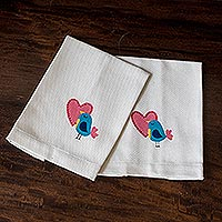 Hand-Painted Cotton Bird Theme Dish Towels (Pair),'Lovey Dove'