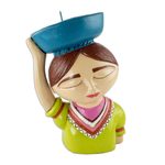 Ceramic candleholder, 'Panchita' - Colorful Salvadoran Ceramic Candleholder