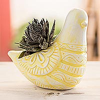 Terracotta flower pot, 'Tropical Canary'