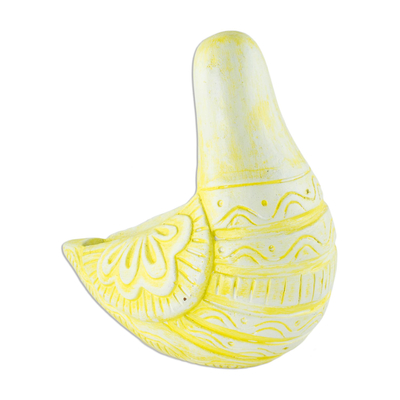 Terracotta flower pot, 'Canary Song' - Handcrafted Ceramic Canary Flower Pot from El Salvador