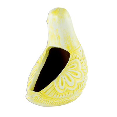 Terracotta flower pot, 'Canary Song' - Handcrafted Ceramic Canary Flower Pot from El Salvador