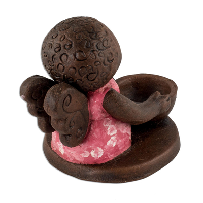 Teelichthalter aus Keramik, 'Kleiner Engel'. - El Salvadorianischer Keramikengel-Kerzenhalter