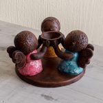 Ceramic tealight candleholder, 'Angel Trio' - Salvadoran Ceramic Angel Tealight Candleholder