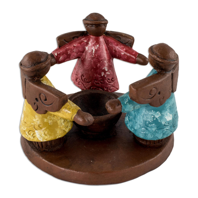 Ceramic tealight candleholder, 'Angel Ceremony' - Angel Tealight Candleholder Handcrafted in Terracotta
