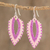 Glass beaded dangle earrings, 'Leafy Sweetness' - Glass Beaded Dangle Earrings in Pink from El Salvador