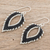 Glass beaded dangle earrings, 'Leafy Subtlety' - Black and White Glass Beaded Dangle Earrings