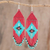 Glasperlen-Wasserfall-Ohrringe - Blaue und rote Wasserfall-Ohrringe mit Diamantmuster aus Glasperlen