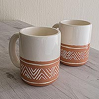 Ceramic mugs, 'Tazumal Arrows' (pair) - Hand Crafted Ceramic Mugs with Arrow Motif (Pair)