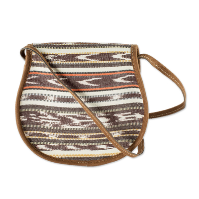 Handwoven cotton and faux suede sling, 'Sweet Spring' - Striped Pattern Hand Woven Cotton Sling Bag