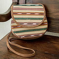 Handwoven cotton and faux suede sling, 'Sweet Stripes'