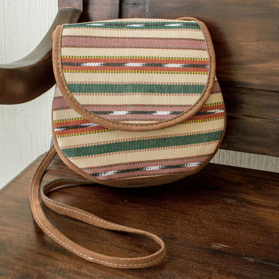 Handwoven cotton and faux suede sling, 'Sweet Stripes' - Striped Hand Woven Cotton and Faux Suede Sling Bag