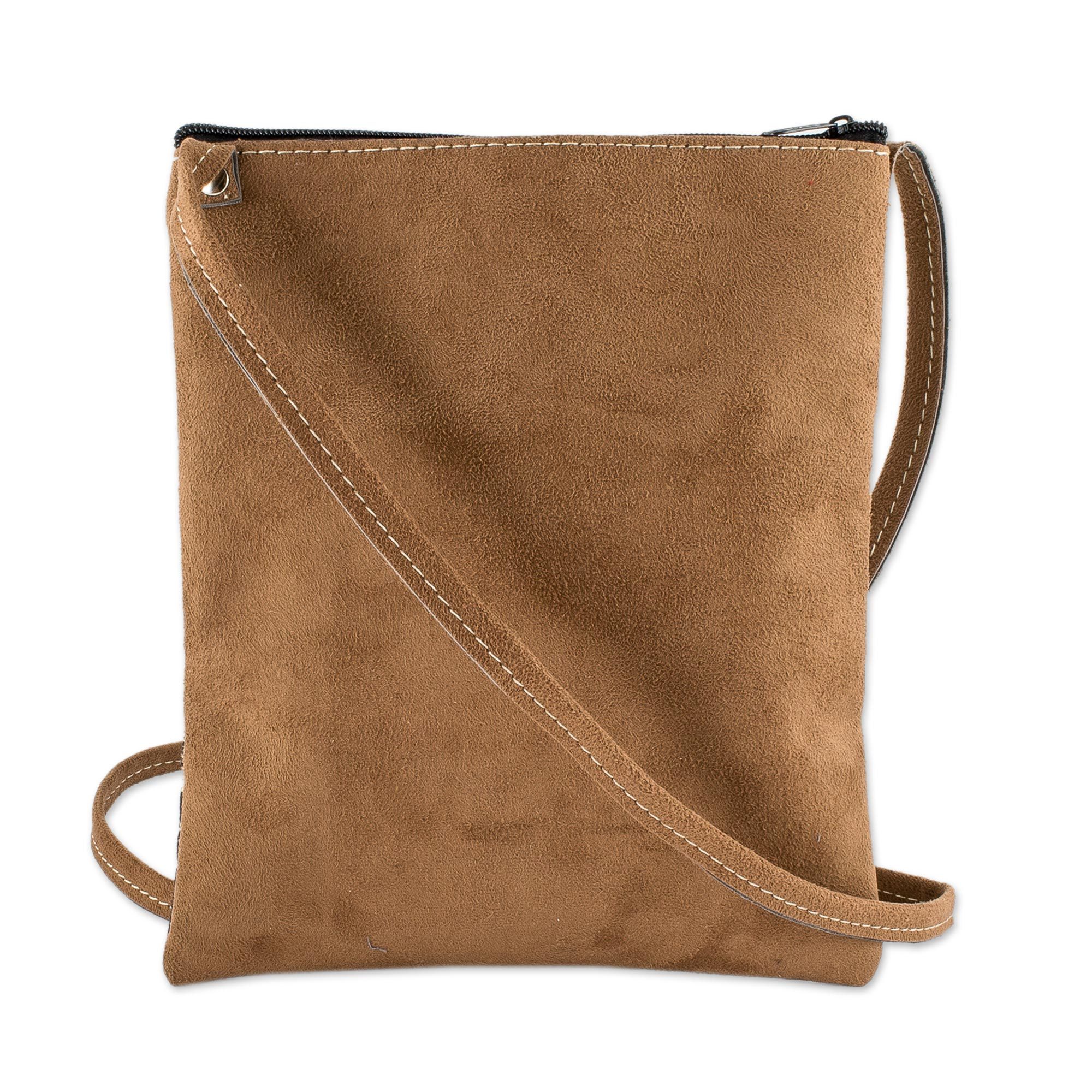 Patterned Cotton Sling Bag with Faux Suede Sweet Journey in Black