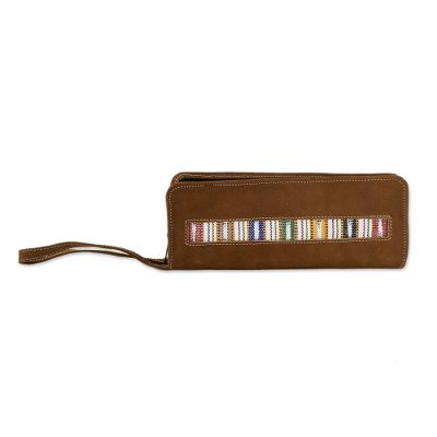 Faux Suede and Cotton Checkbook Wallet Wristlet