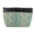 Handwoven cotton cosmetic bag, 'Sweet Journey in Aqua' - Hand Woven Cosmetic Bag in Aqua and Beige