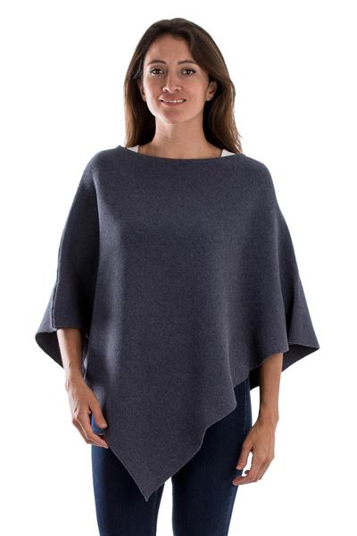 Lightweight Blue Cotton Poncho From Guatemala