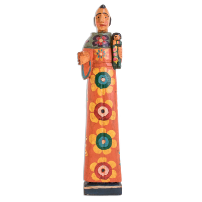 Wood statuette, 'Saint Anthony of Padua' - Hand-Painted Wood Anthony of Padua Statuette from Guatemala