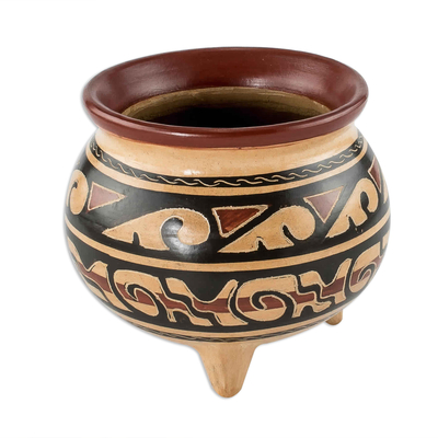 Dekorative Vase aus Keramik, 'Chorotega-Botschaft'. - Handgefertigte dekorative Keramikvase im prähispanischen Stil