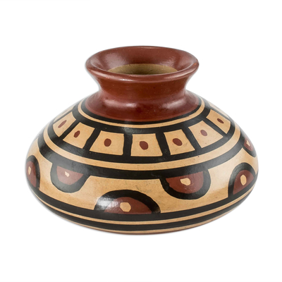 Jarrón decorativo de cerámica - Florero artesanal de cerámica decorativa estilo prehispánico