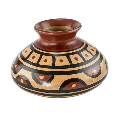 Jarrón decorativo de cerámica - Florero artesanal de cerámica decorativa estilo prehispánico