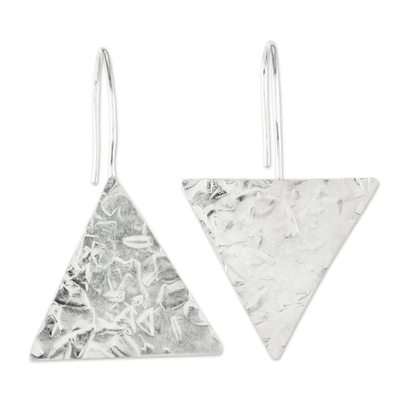 Sterling silver drop earrings, 'Up and Down' - Modern Sterling Silver Asymmetric Geometric Earrings