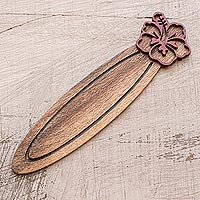 Recycled teak wood bookmark, 'Tropical Hibiscus'