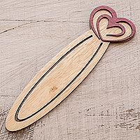 Recycled teak wood bookmark, 'Happy Heartbeats'