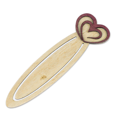 Recycled teak wood bookmark, 'Happy Heartbeats' - Handcrafted Heart Theme Recycled Teak Bookmark