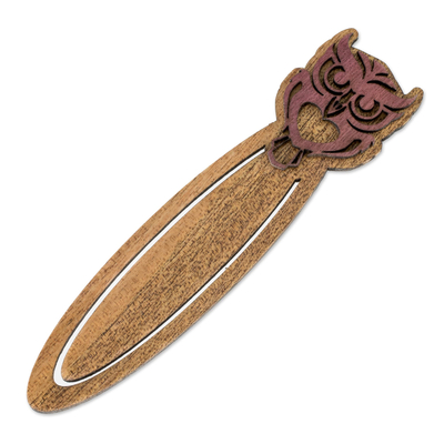 Recycled teak wood bookmark, 'Wisdom of the Owl' - Handcrafted Recycled Teak Wise Owl Theme Bookmark