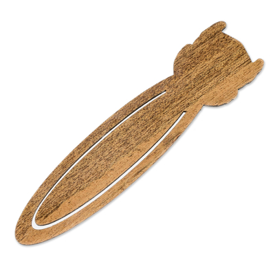 Recycled teak wood bookmark, 'Wisdom of the Owl' - Handcrafted Recycled Teak Wise Owl Theme Bookmark