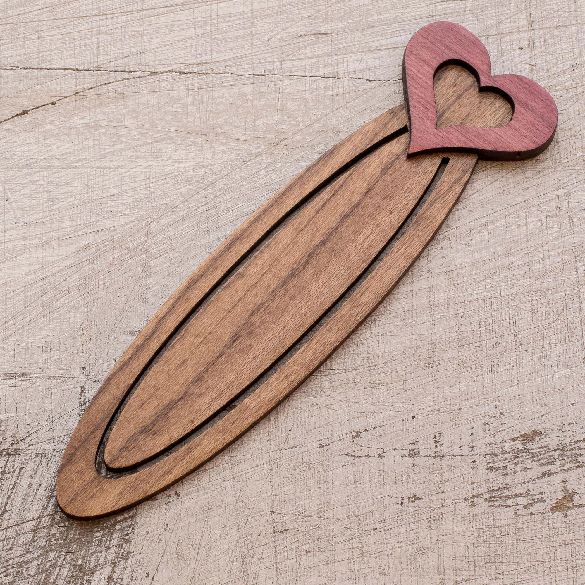 Handcrafted Recycled Teak Heart Theme Bookmark - Book Lovers