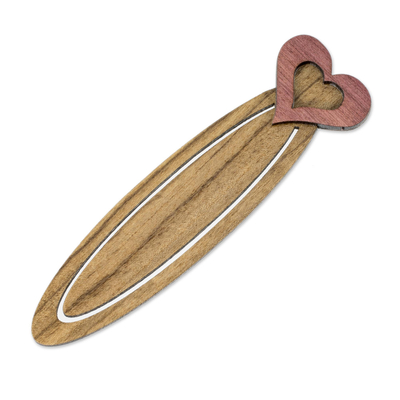 Marcapáginas de madera de teca reciclada - Marcapáginas con tema de corazón de teca reciclada hecho a mano