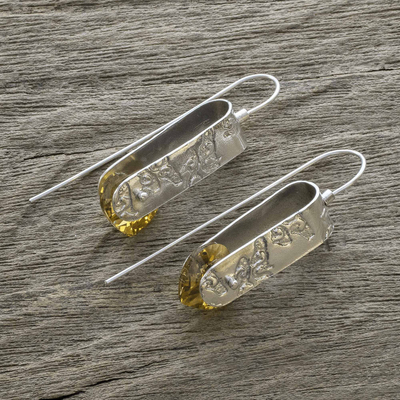 Sterling silver drop earrings, 'Sunshine in My Heart' - Sterling Silver Earrings with Yellow Cubic Zirconia