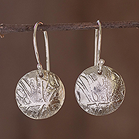 Sterling silver dangle earrings, 'Molten Light' - Sterling Silver Disc Earrings with Lava-Like Textures