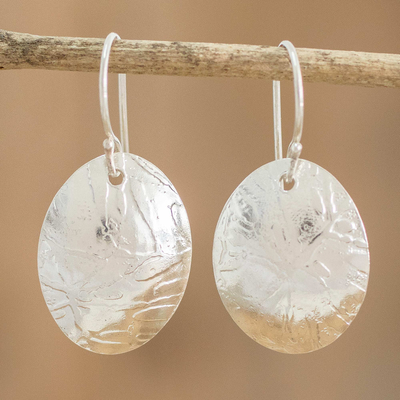 Sterling silver dangle earrings, 'Molten Ovals' - Oval Sterling Silver Earrings with Lava-Like Textures