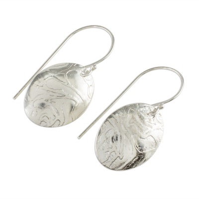 Pendientes colgantes de plata de ley - Aretes ovalados de plata esterlina con texturas tipo lava