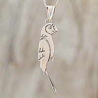 Sterling silver pendant necklace, 'Cloud Forest Macaw'