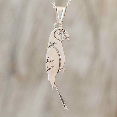 Sterling silver pendant necklace, 'Cloud Forest Macaw' - Sterling Silver Costa Rican Macaw Pendant Necklace